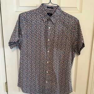 Men's Blue and White Patterned Shirt